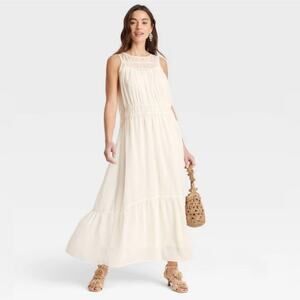 Sheer Chiffon Maxi Dress - A New DayCream size M Sleeveless Crew Neck